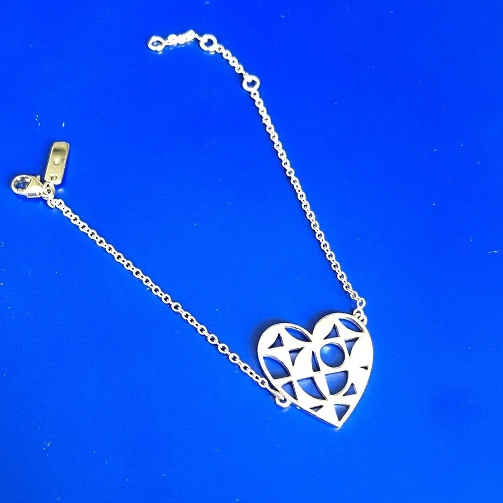 Sterling silver bracelet 925 heart charm tag chain link 3D cutouts - Picture 6 of 9